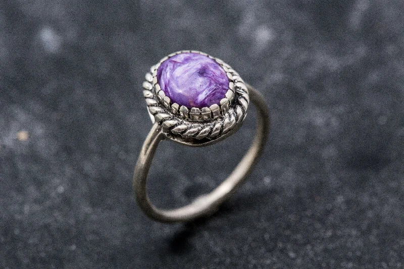 Wedding sets with rings for women -Charoite Ring - Purple Vintage Ring - Oval Charoite Ring