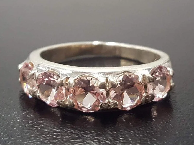 Personalized rings for women -Morganite Ring - Wide Pink Ring - Vintage Eternity Band