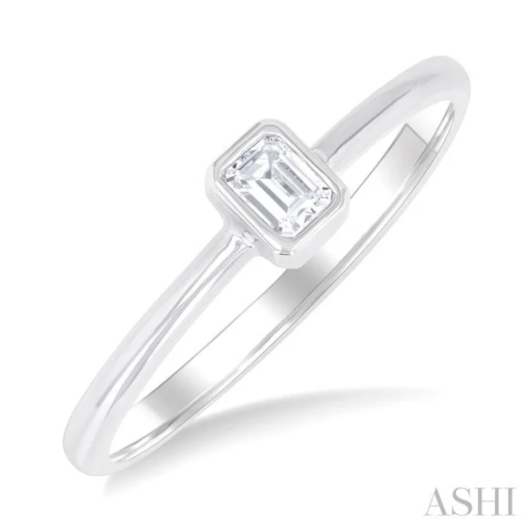 Engagement rings with mixed metal bands for women -1/6 ctw Petite Bezel Set Emerald Cut Diamond Fashion Ring in 10K White Gold