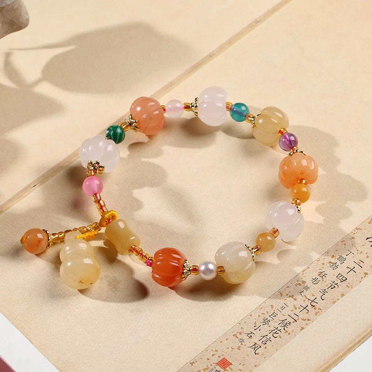 Classic tennis bracelets for women -Fashion Pumpkin Jade Beaded Knitting Bracelets 1 Piece