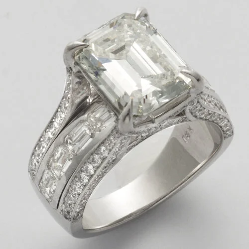 Dazzling engagement rings for women -18KW 6.70CTW ROUND & EMERALD CUT DIAMOND BRIDAL