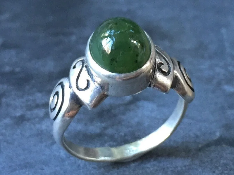 Hand-made gold rings for women -Jade Ring - Green Bezel Ring - Boho Silver Ring