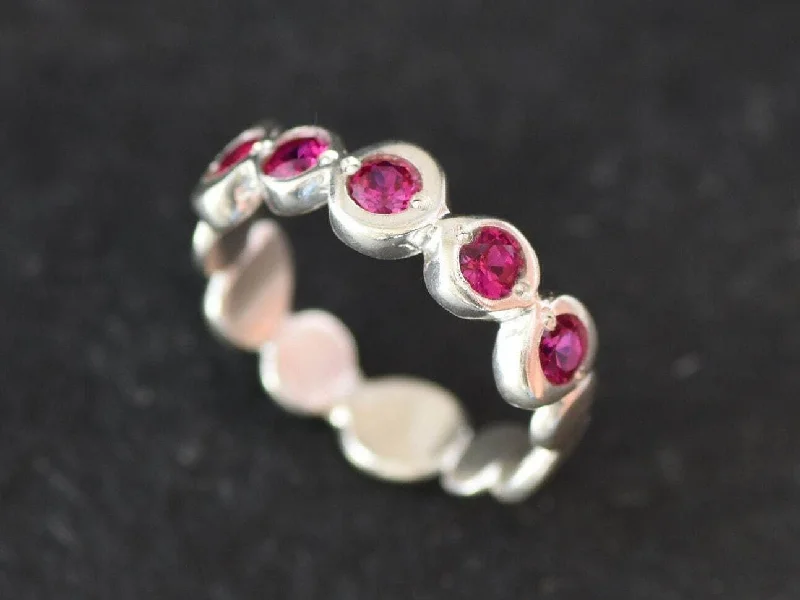 Sterling silver rings for women -Ruby Ring - Red Bubble Band - Vintage Eternity Ring