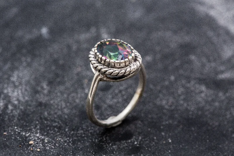 Promise rings with diamonds for women -Mystic Topaz Ring - Purple Solitaire Ring - Vintage Topaz Ring