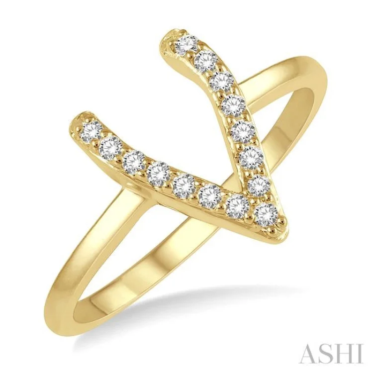 Designer wedding rings for women -1/8 Ctw Wishbone Round Cut Diamond Petite Ring in 10K Yellow Gold