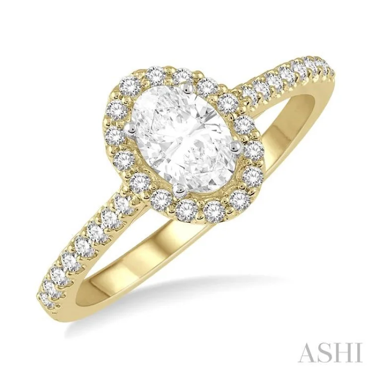 Classic engagement rings for women -1/3 ctw Oval Shape Semi-Mount Diamond Engagement Ring in 14K Yellow and White Gold