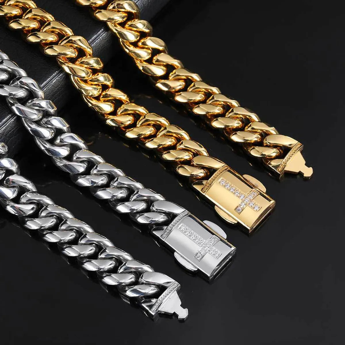 Leather bracelets for women -1 Piece Hip-hop Solid Color Stainless Steel Plating Bracelets Necklace