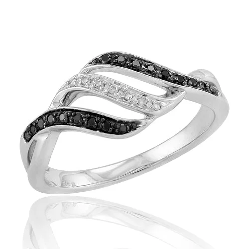 Wedding rings for women -Sterling Silver 0.10CTW BLACK DIA FANCY RING