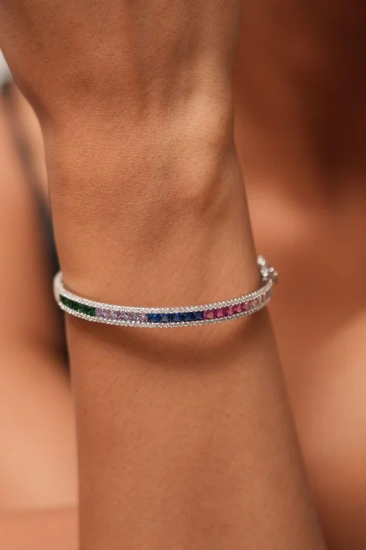 Custom birthstone bangles for women -Colorama Daily Wear Sleek Diamond Bracelet