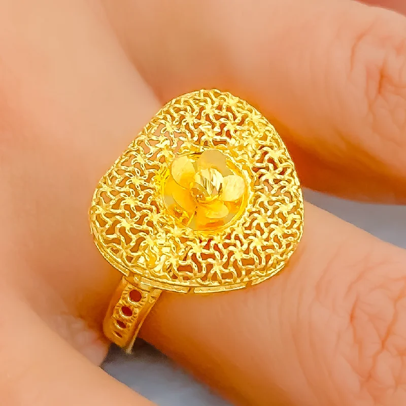 Sapphire rings for women -Fashionable Netted Heart 22K Gold Ring