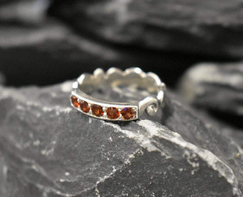 Adjustable rings for women -Red Wavy Band - Natural Garnet Ring, January Birthstone Ring