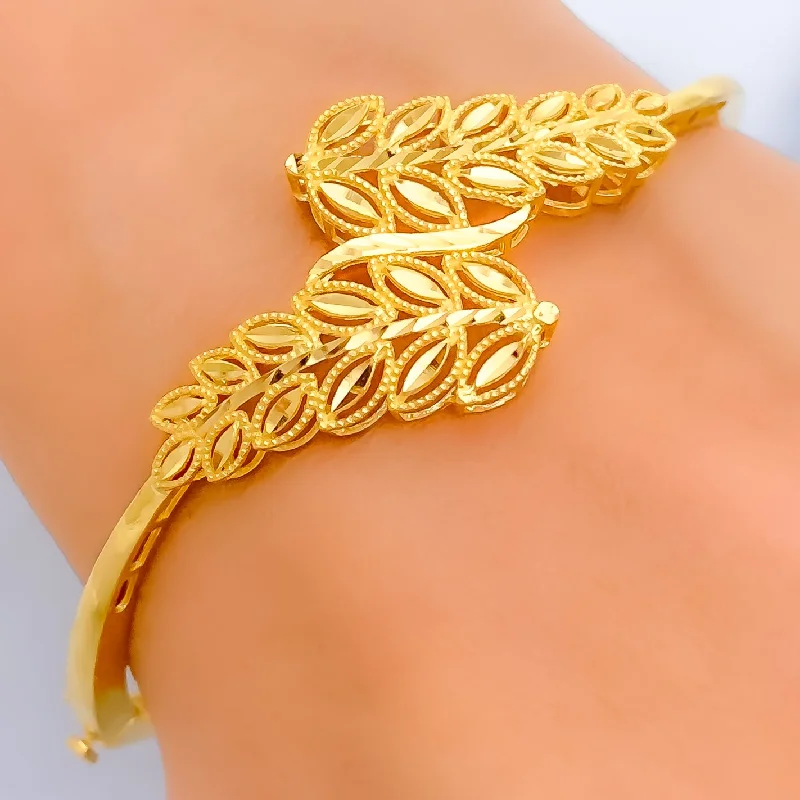 Fashionable leather bangles for women -Captivating Sculptural 22k Gold Leaf Bangle Bracelet