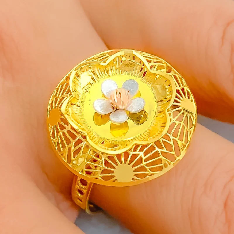 Elegant gemstone rings for women -Unique Floral Dome 22K Gold Ring