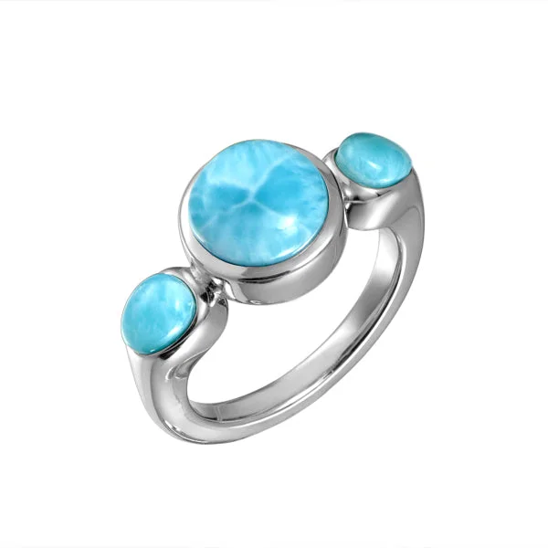 Gemstone engagement rings for women -Life@Sea Genuine Sterling Silver Larimar 3-Stone Ring