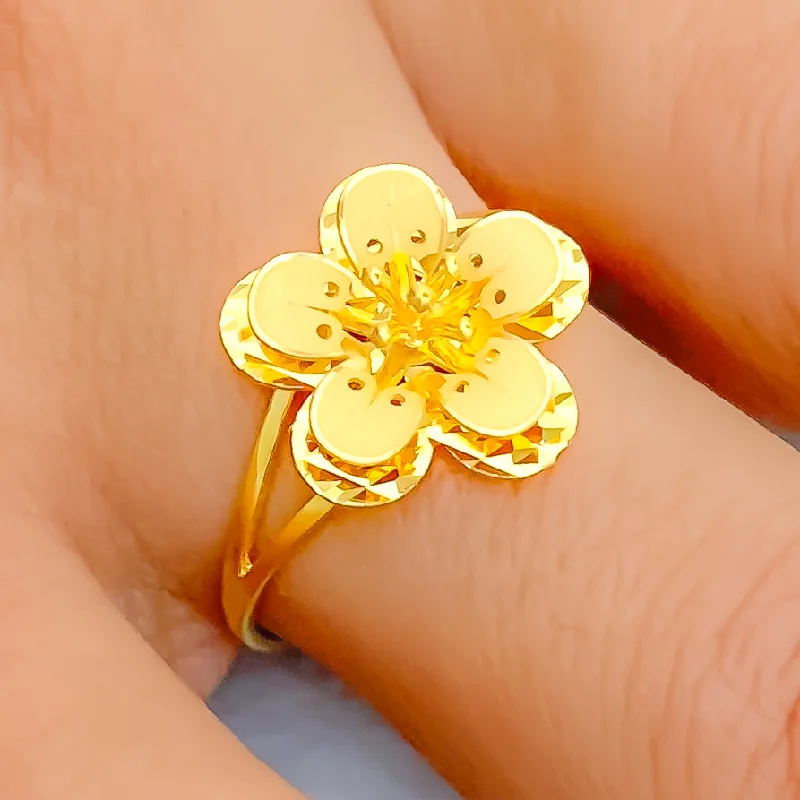 Luxury gemstone rings for women -Posh Poppy Flower 22K Gold Ring