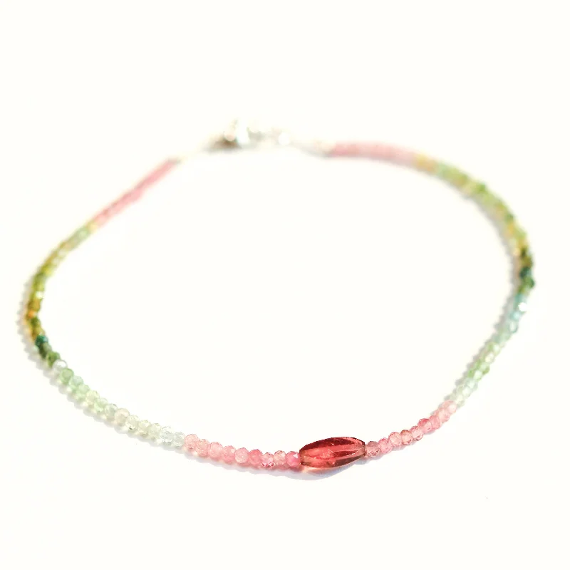 Adjustable tennis bracelets for women -Watermelon Tourmaline & Pink Tourmaline Bracelet No. 130