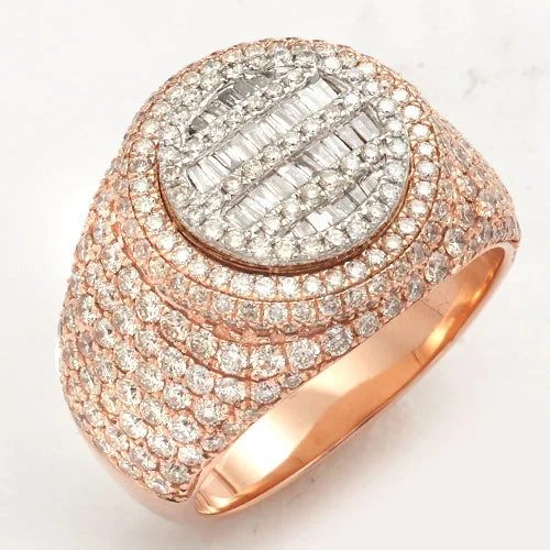 Halo engagement rings for women -14KR+W 3.35CTW BAGUETTE DIAMOND MENS RING - ROUND