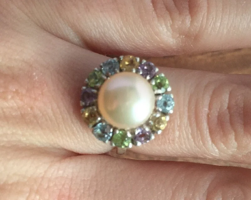 Trendy rings for women -Victorian Pearl Ring - Genuine Pearl Ring - Multistone Ring