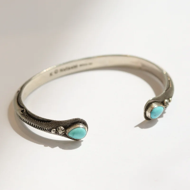 Beaded bangles for women -K. Nataani Turquoise & Silver Triangle Cuff Bracelet