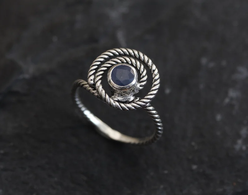 Custom couple rings for women -Blue Swirl Ring - Natural Sapphire Band, Blue Spiral Ring