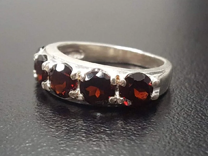 Large rings for women -Garnet Silver Band - Wide Stackable Ring - January Birthstone Ring