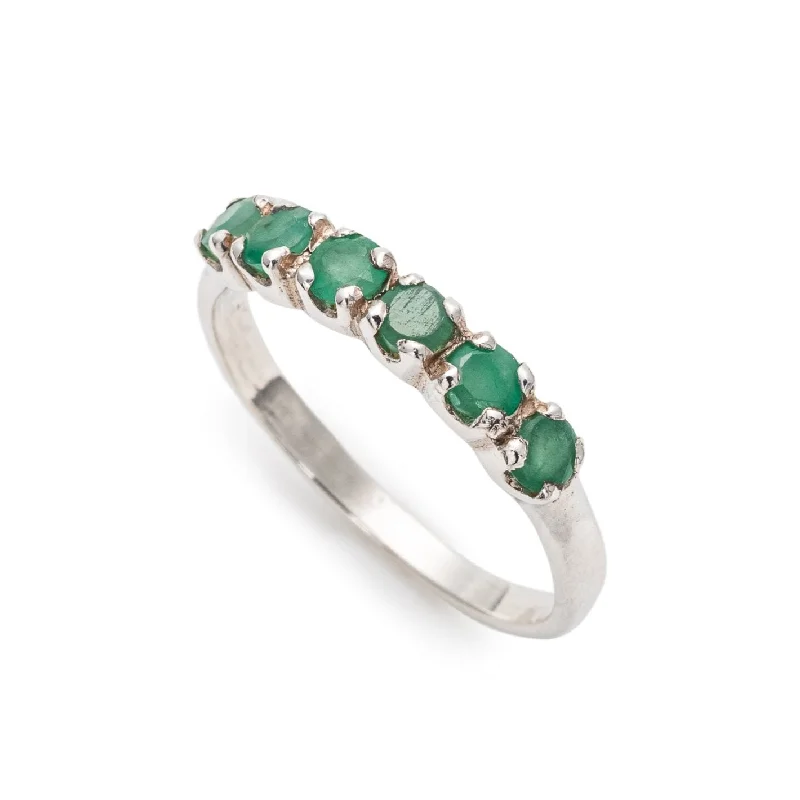 Heart-shaped rings for women -Real Emerald Ring - Half Eternity Emerald Band, May Birthstone Ring