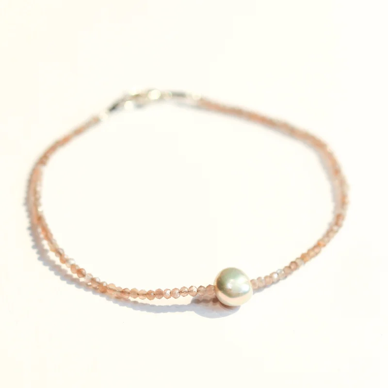 Fashion bracelets for women -Chocolate Moonstone & Pearl Bracelet No. 100