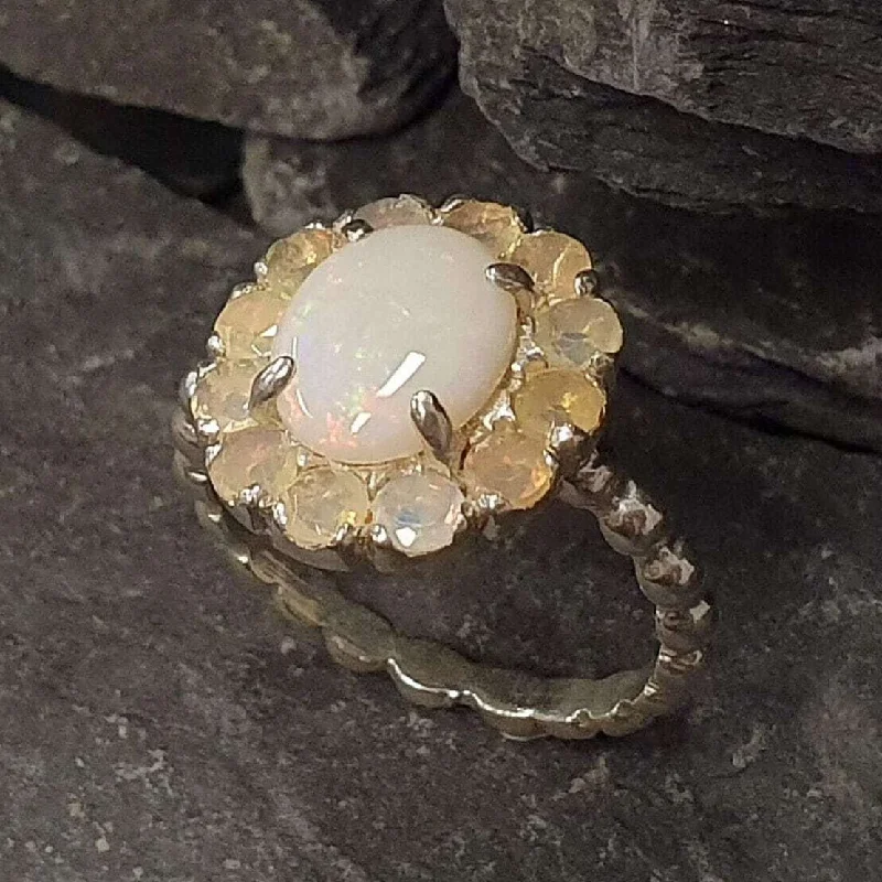 Vintage rings for women -Australian Opal Ring - White Cocktail Ring - Vintage Bridal Ring