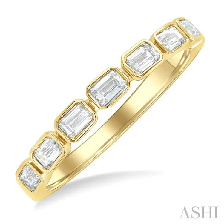 Diamond solitaires engagement rings for women -3/4 ctw East-West Emerald Cut Bezel Diamond Fashion Band in 14K Yellow Gold