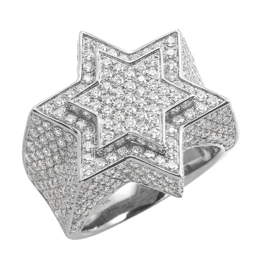 Princess-cut engagement rings for women -14KW 4.60CTW DIAMOND 3- STAR OF DAVID MENS RING