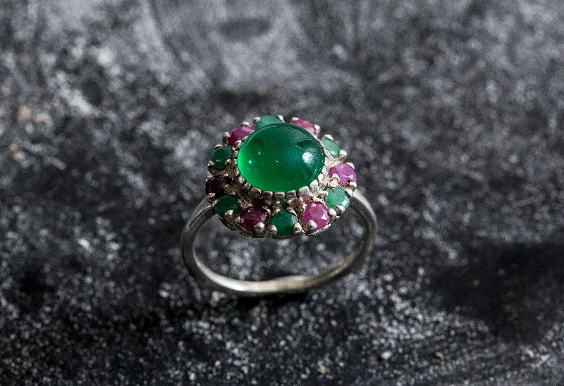 Luxury gemstone rings for women -Emerald Flower Ring - Ruby Victorian Ring - Green Statement Ring