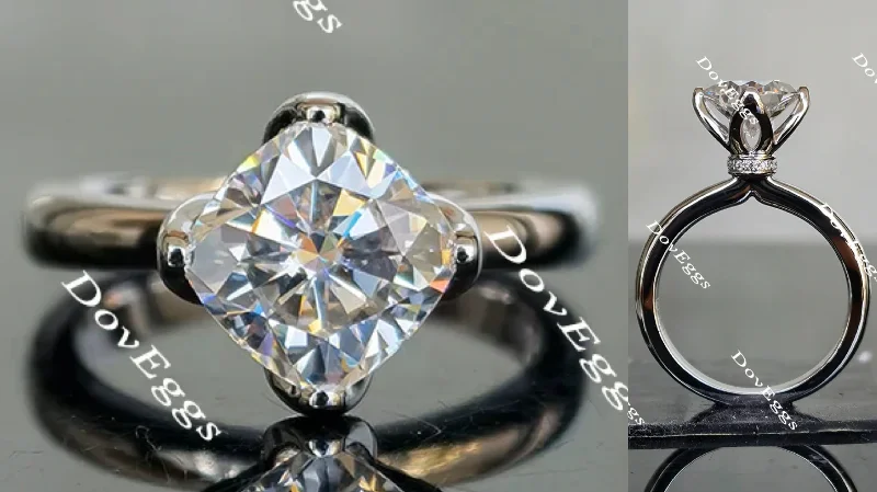 Black gold engagement rings for women -Doveggs cushion flower shape moissanite engagement ring