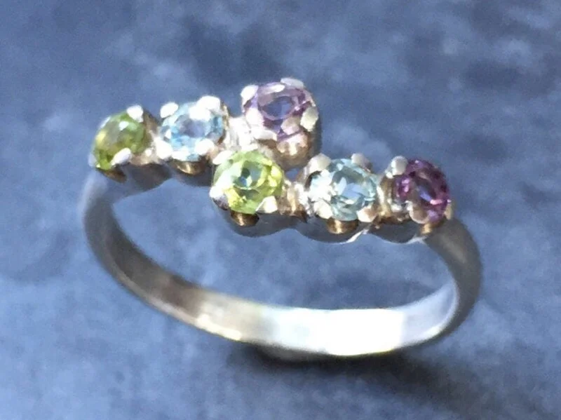 Wedding rings with diamonds for women -Multistone Ring - Purple Amethyst Ring - Green Peridot Ring