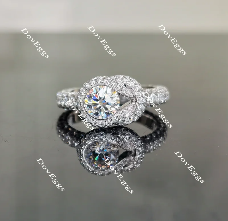 Engagement rings with side stones for women -Doveggs round art deco moissanite engagement ring