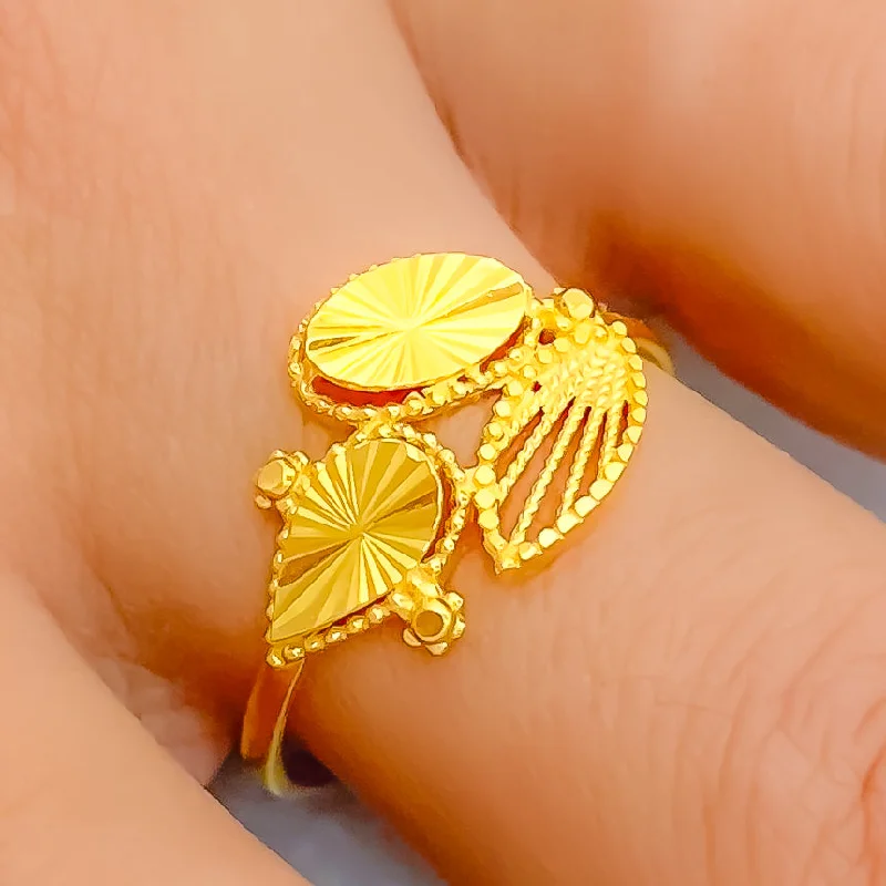 Trendy rings for women -Radiant Striped 22K Gold Ring