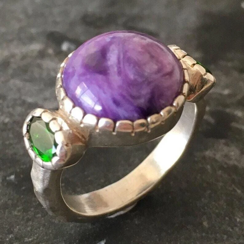 Vintage engagement rings for women -Charoite Ring - Statement Purple Ring - Genuine Charoite Ring