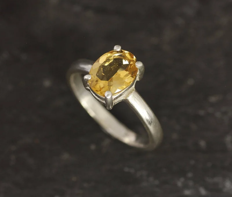 Gemstone engagement rings for women -Yellow Solitaire Ring - Natural Citrine Ring - Dainty Promise Ring