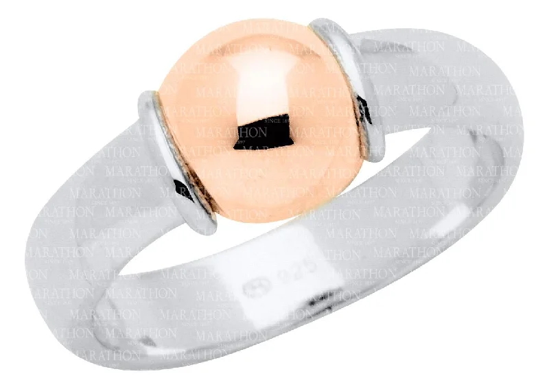 Luxury gemstone rings for women -Genuine Sterling Silver Cape Cod Ring with 14k Rose Gold Bead