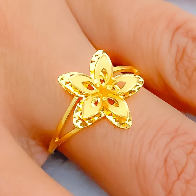 Classic gold rings for women -Reflective Dual Layered 22K Gold Flower Ring