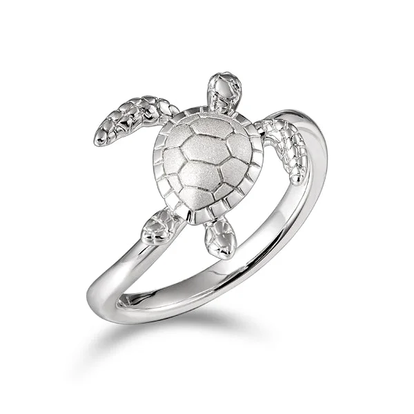 Silver engagement rings for women -Life@Sea Genuine Sterling Silver Sea Turtle Wave Ring