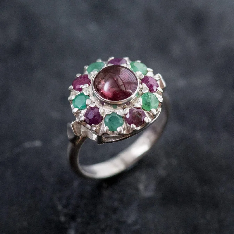 Chic rings for women -Tourmaline Ring - Pink Flower Ring - Colorful Victorian Ring