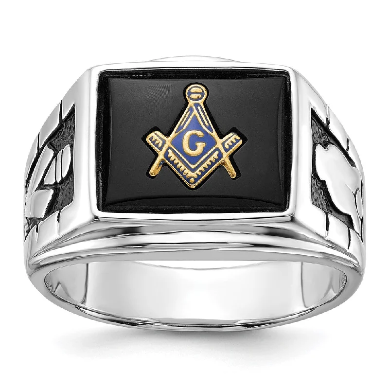 Platinum rings for women -Solid 14k White Gold Men's Masonic Ring