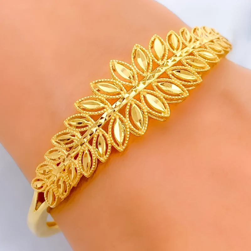 Silver charm bracelets for women -Timeless Beautiful 22k Gold Tapering Leaf Bangle Bracelet