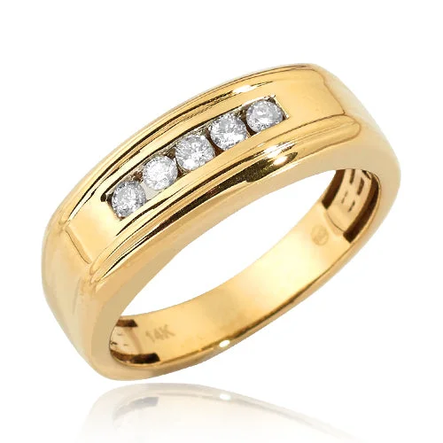 Emerald-cut engagement rings for women -14KY 0.25CTW DIAMOND MENS 5-STONE CHANNEL SET BAND