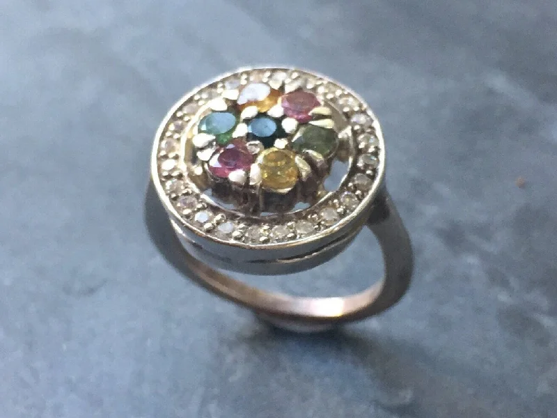 Gemstone engagement rings for women -Tourmaline Flower Ring - Colorful Cluster Ring - Halo Tourmaline Ring