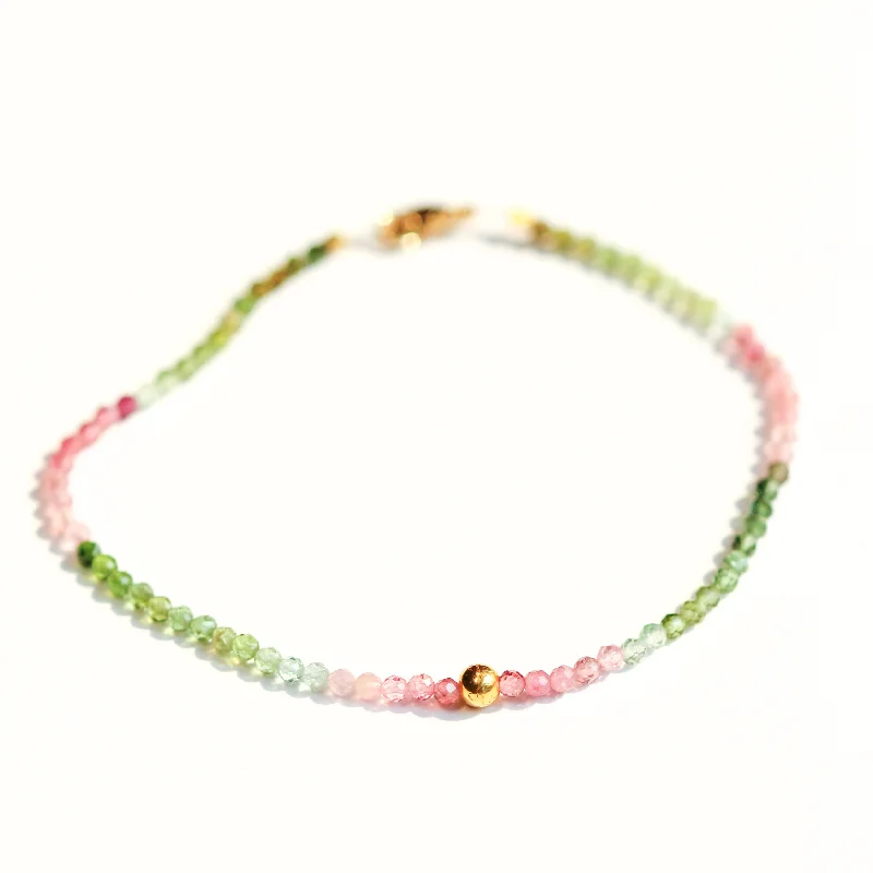 Custom bracelets with initials for women -Watermelon Tourmaline & 18k Bracelet No. 127