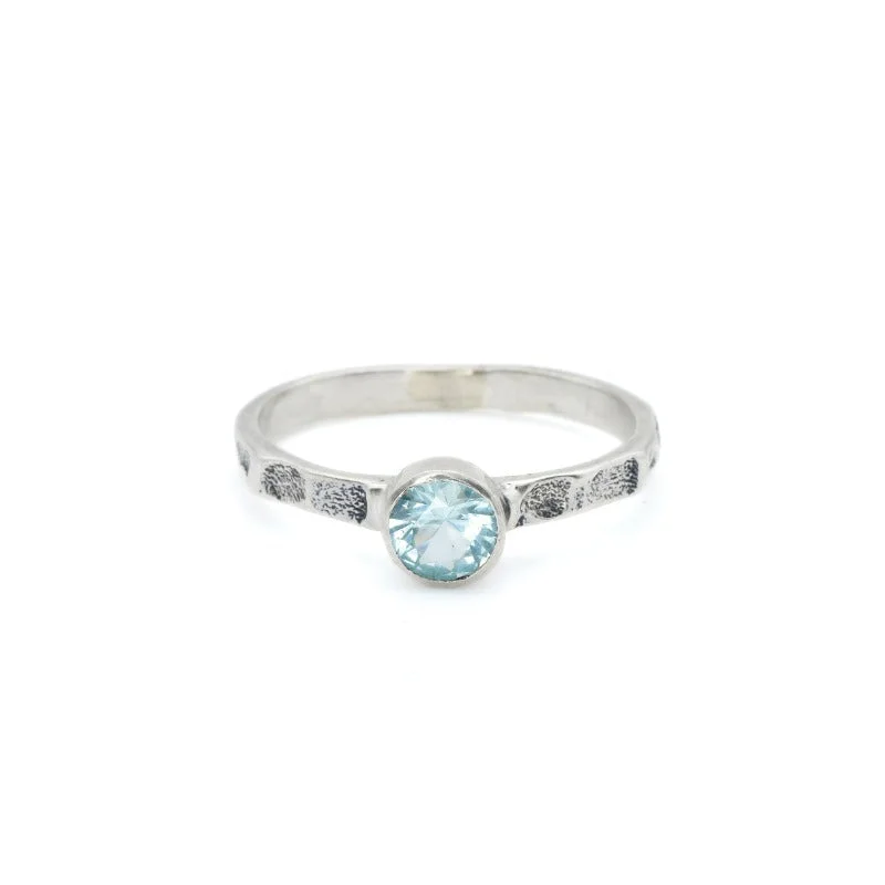 Promise rings for women -Aquamarine Ring - Aqua Blue Ring - Silver Hammered Band