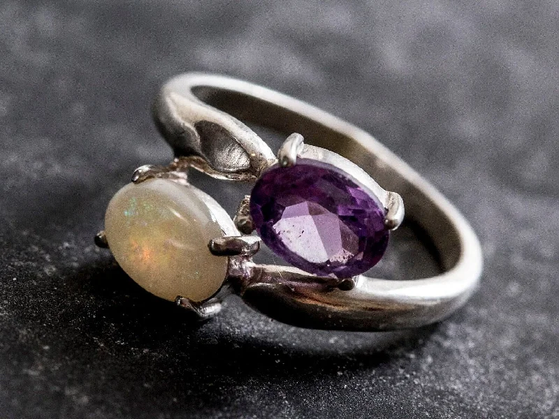 Custom couple rings for women -Fire Opal Ring - Purple Bypass Ring - Two Stone Ring