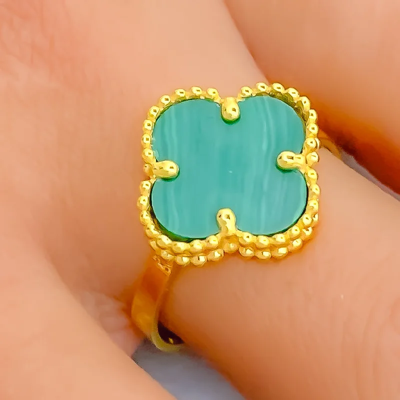 Gemstone engagement rings for women -Impressive Malachite 21K Gold Clover Ring