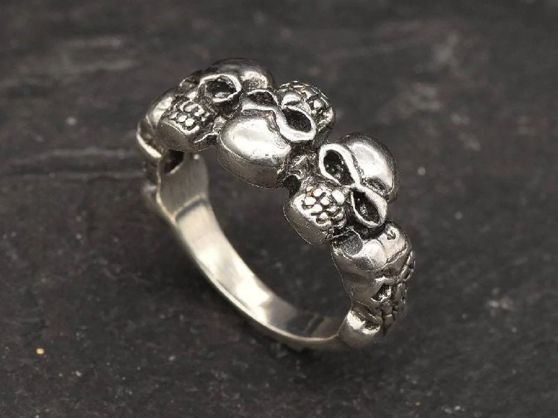 Wedding sets with rings for women -Silver Skulls Ring - Skull Head Ring - Silver Gothic Ring